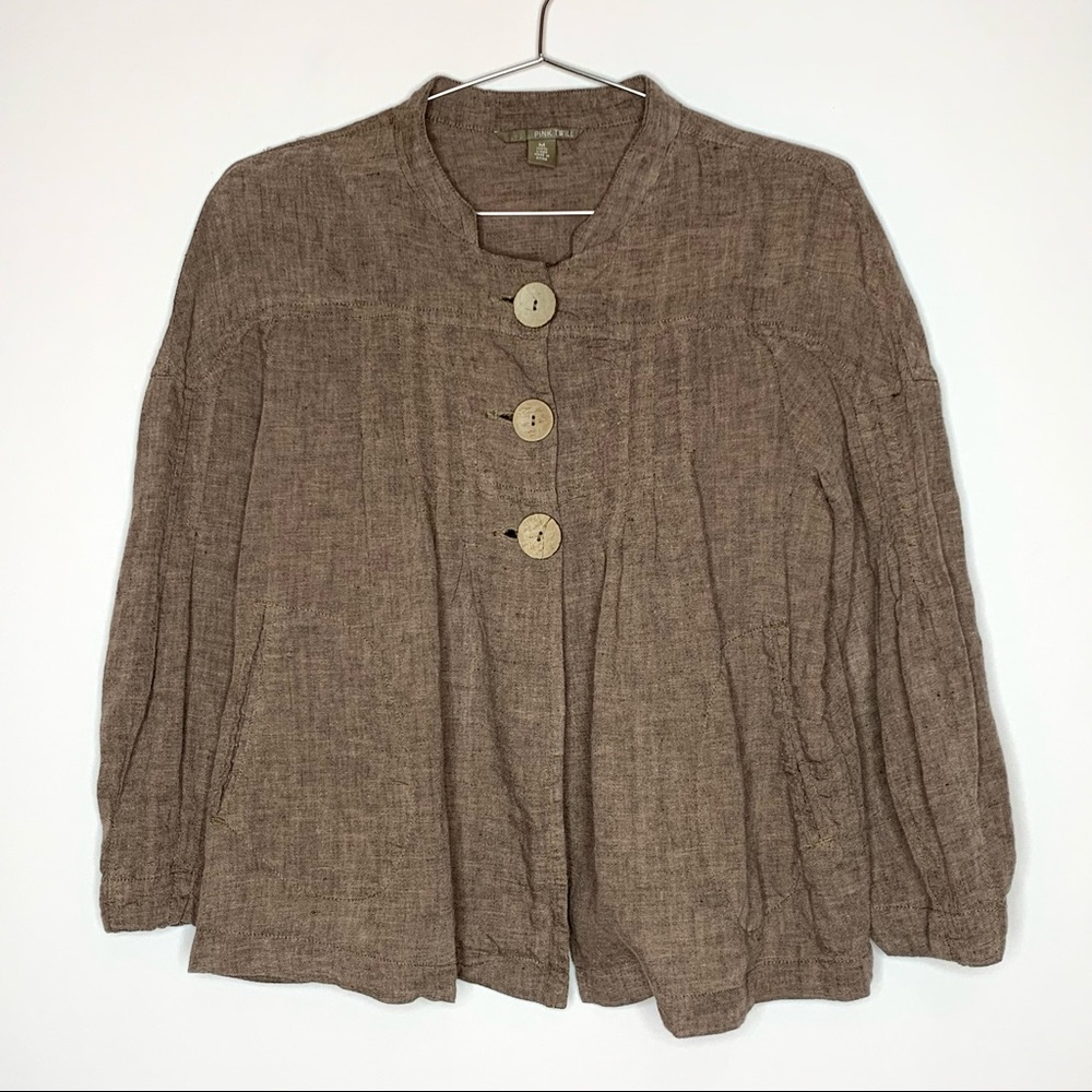 100% Linen Boho Balloon Sleeve Top | Size Medium